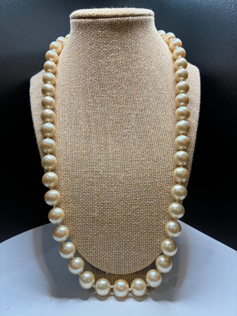 Vintage Danecraft 1960’s Faux Pearl Necklace with Gold Script D Hang Tag